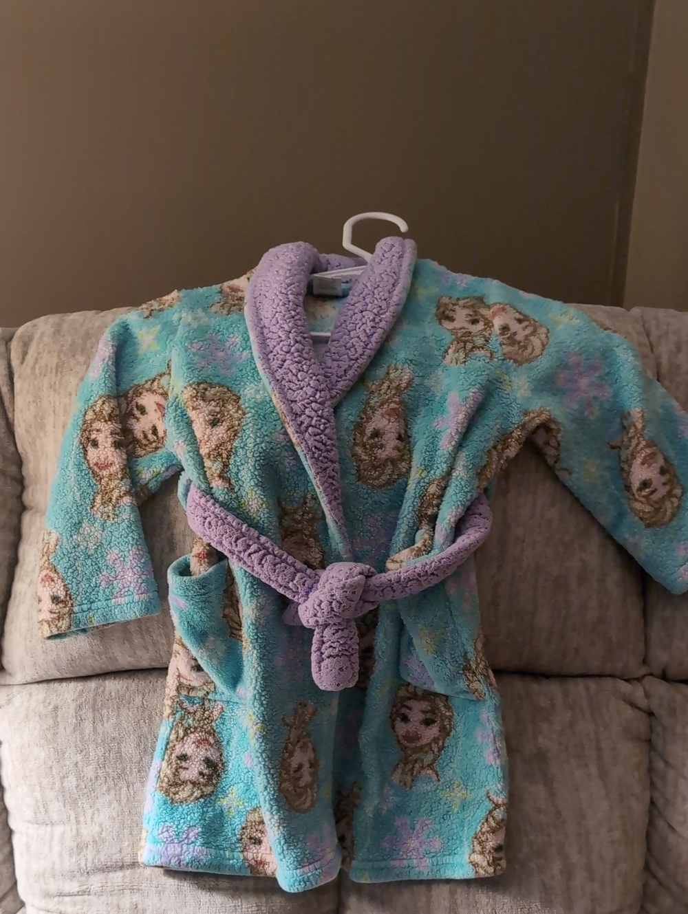 Girls' Aqua & Lavender Plush Robe with Princess Print